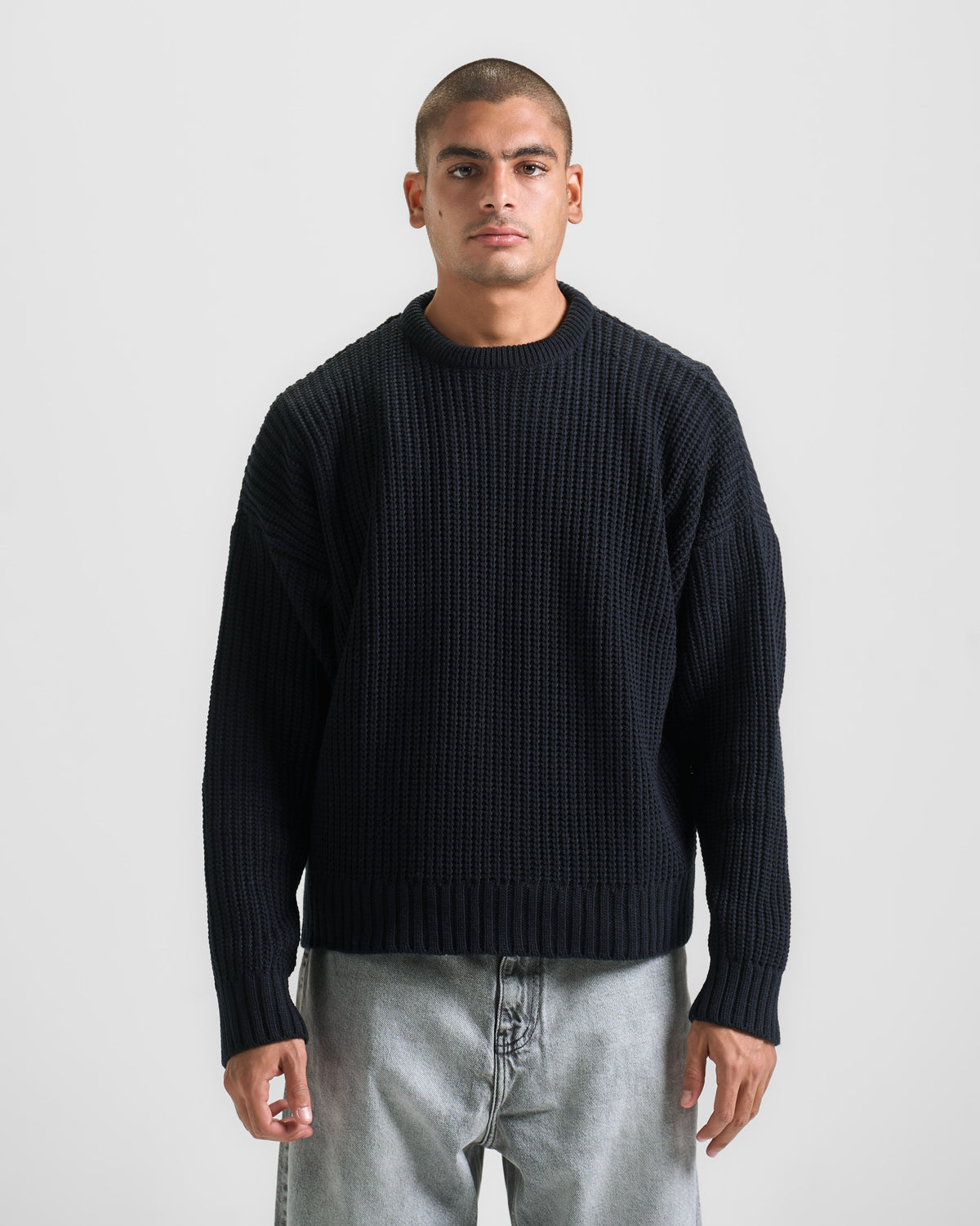 Navy Blue Knit Crewneck Sweater