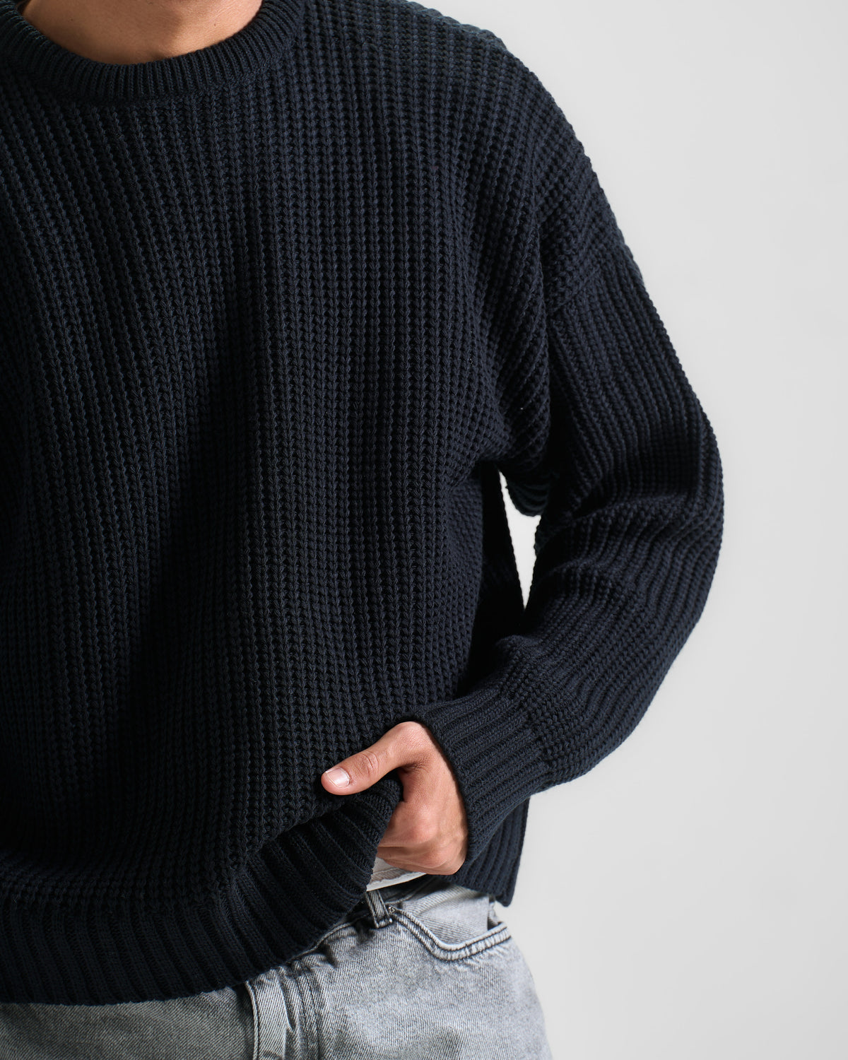 Navy Blue Knit Crewneck Sweater