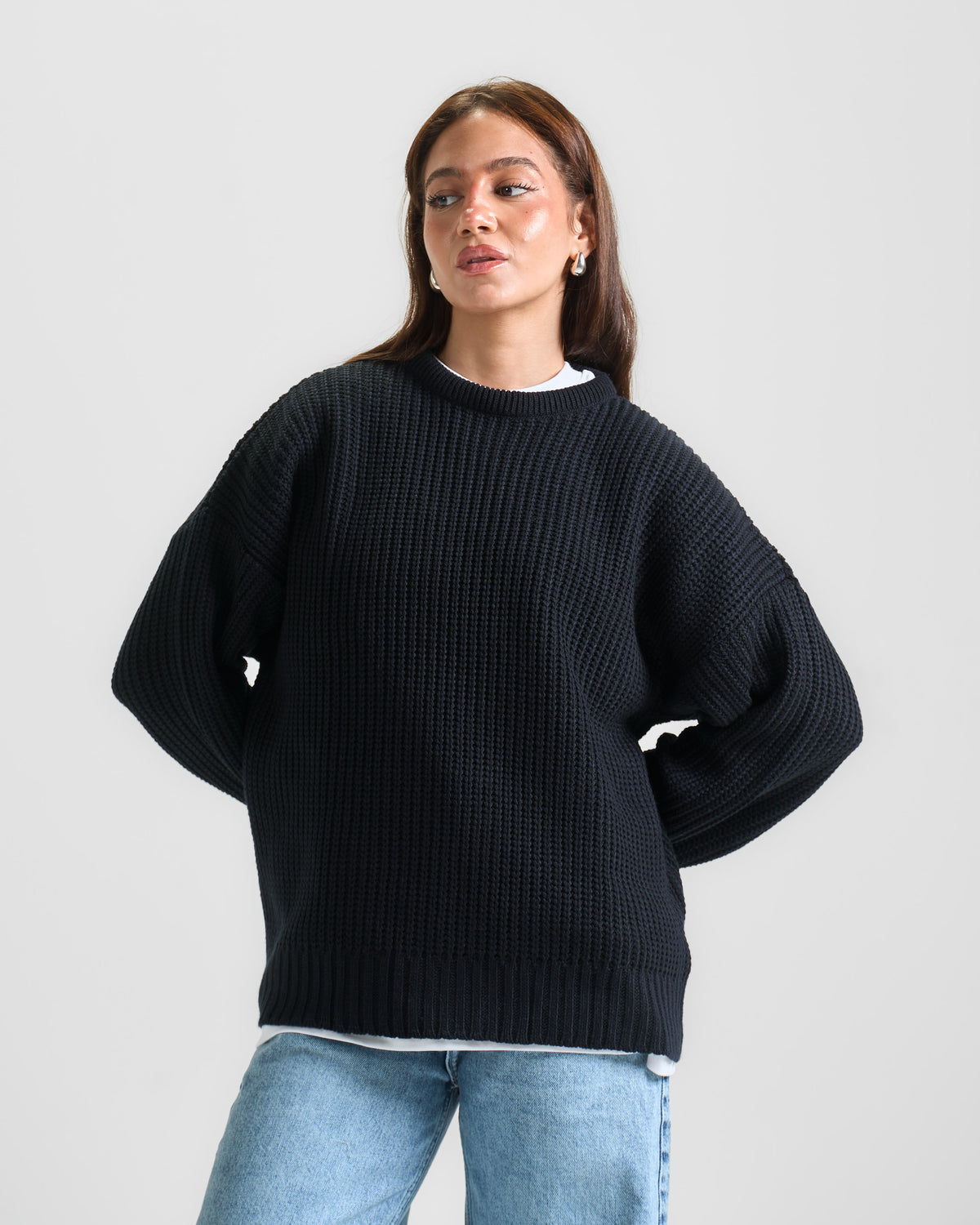 Navy Blue Knit Crewneck Sweater