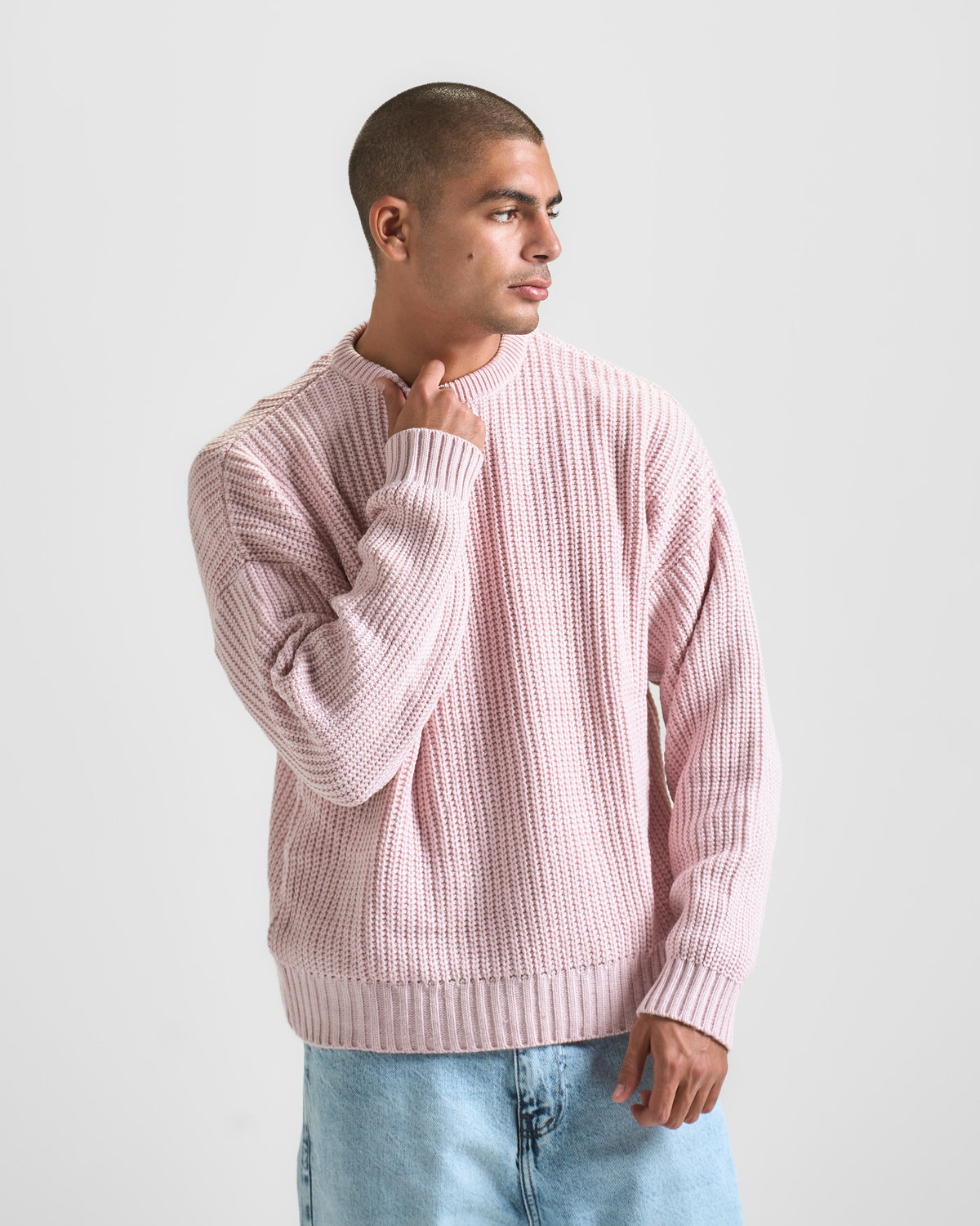 Baby Pink Knit Crewneck Sweater