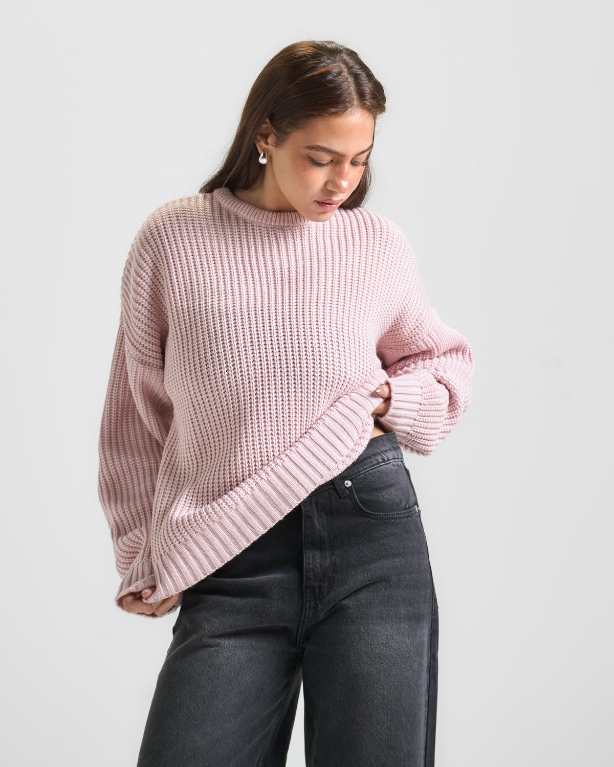 Baby Pink Knit Crewneck Sweater
