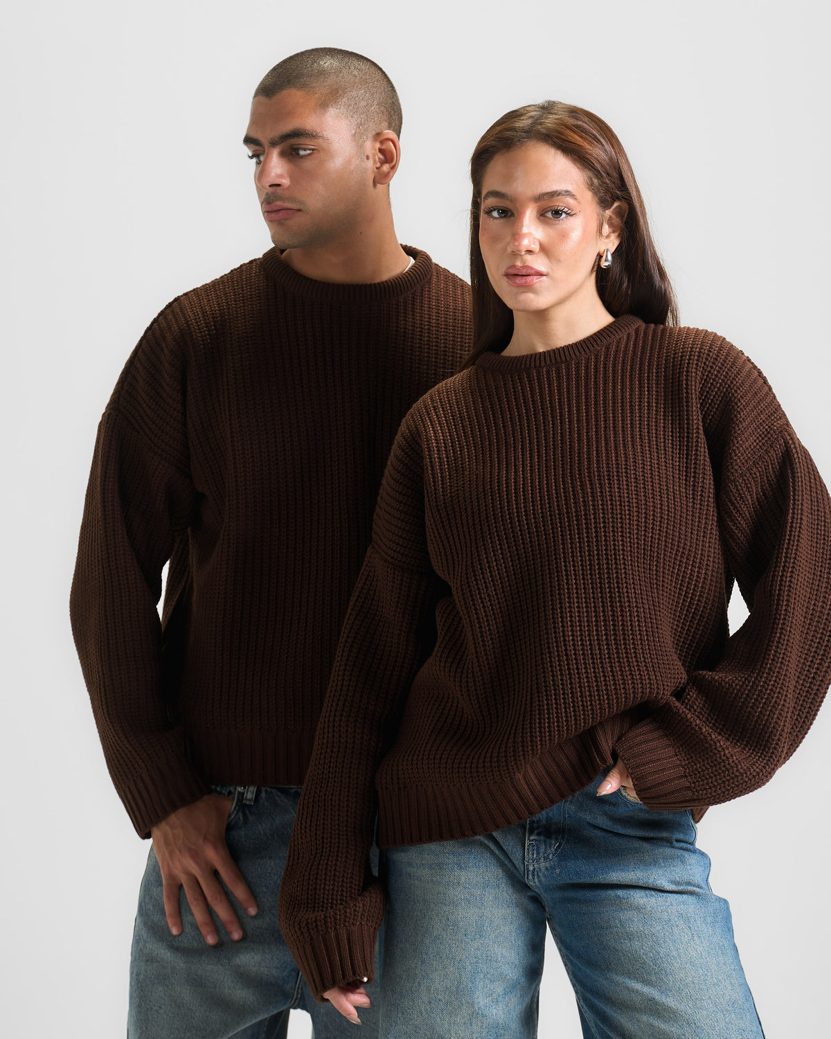Brown Knit Crewneck Sweater