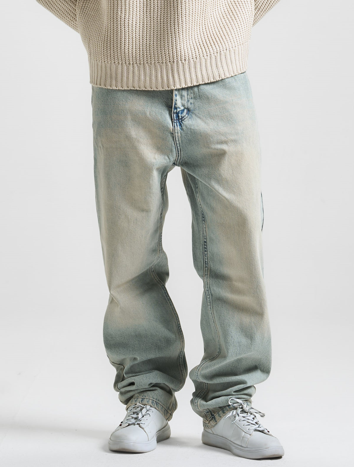 Dirty Yellow Washed Baggy Fit Denim 02