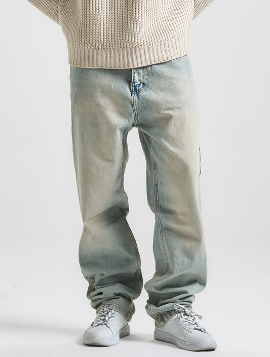 Dirty Yellow Washed Baggy Fit Denim 02