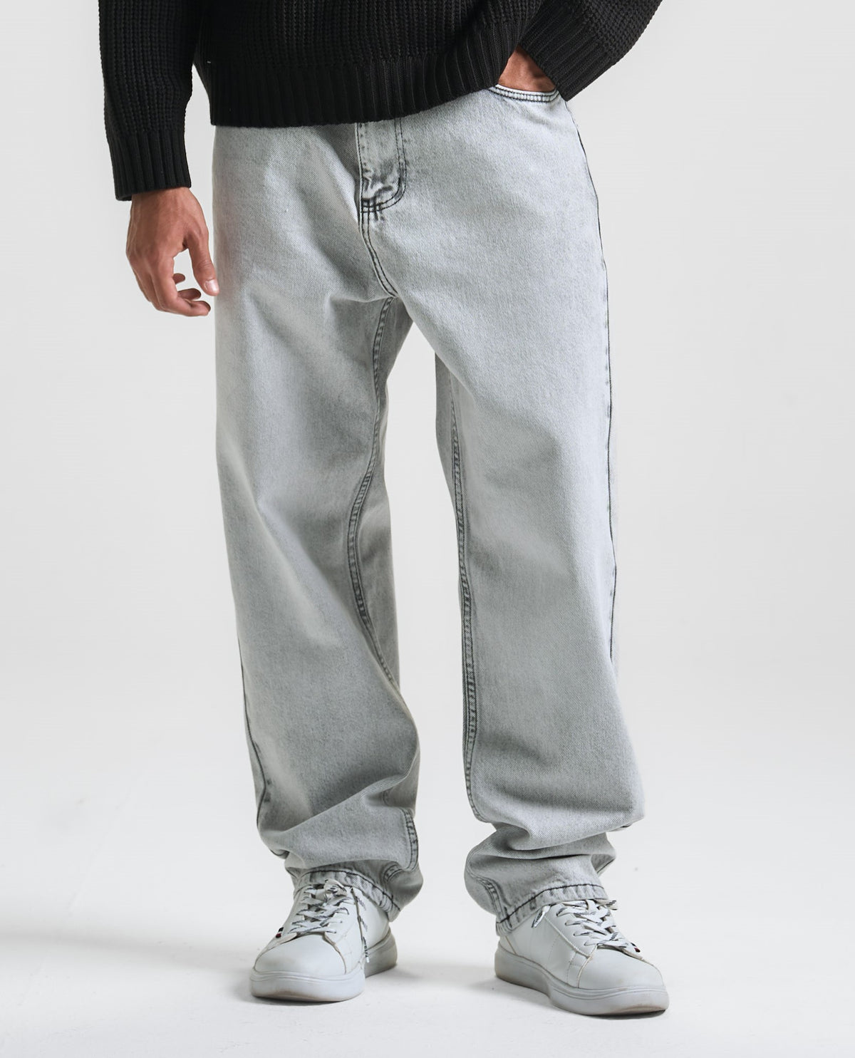 Light Grey Washed Baggy Fit Denim 03