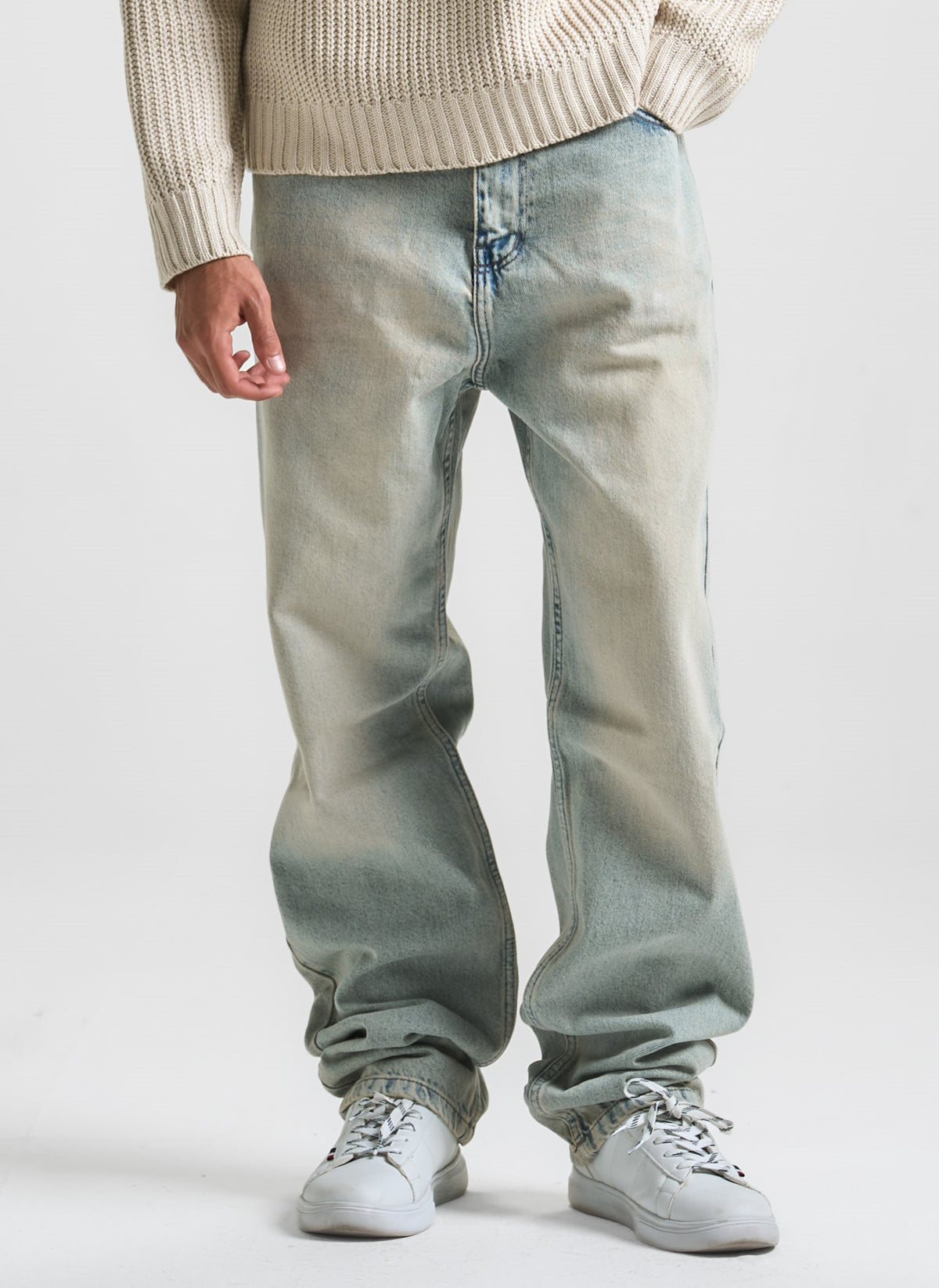 Dirty Yellow Washed Baggy Fit Denim 02