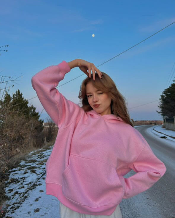 Pink Basic Oversized Hoodie