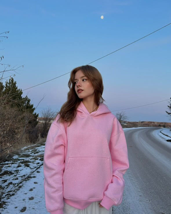 Pink Basic Oversized Hoodie