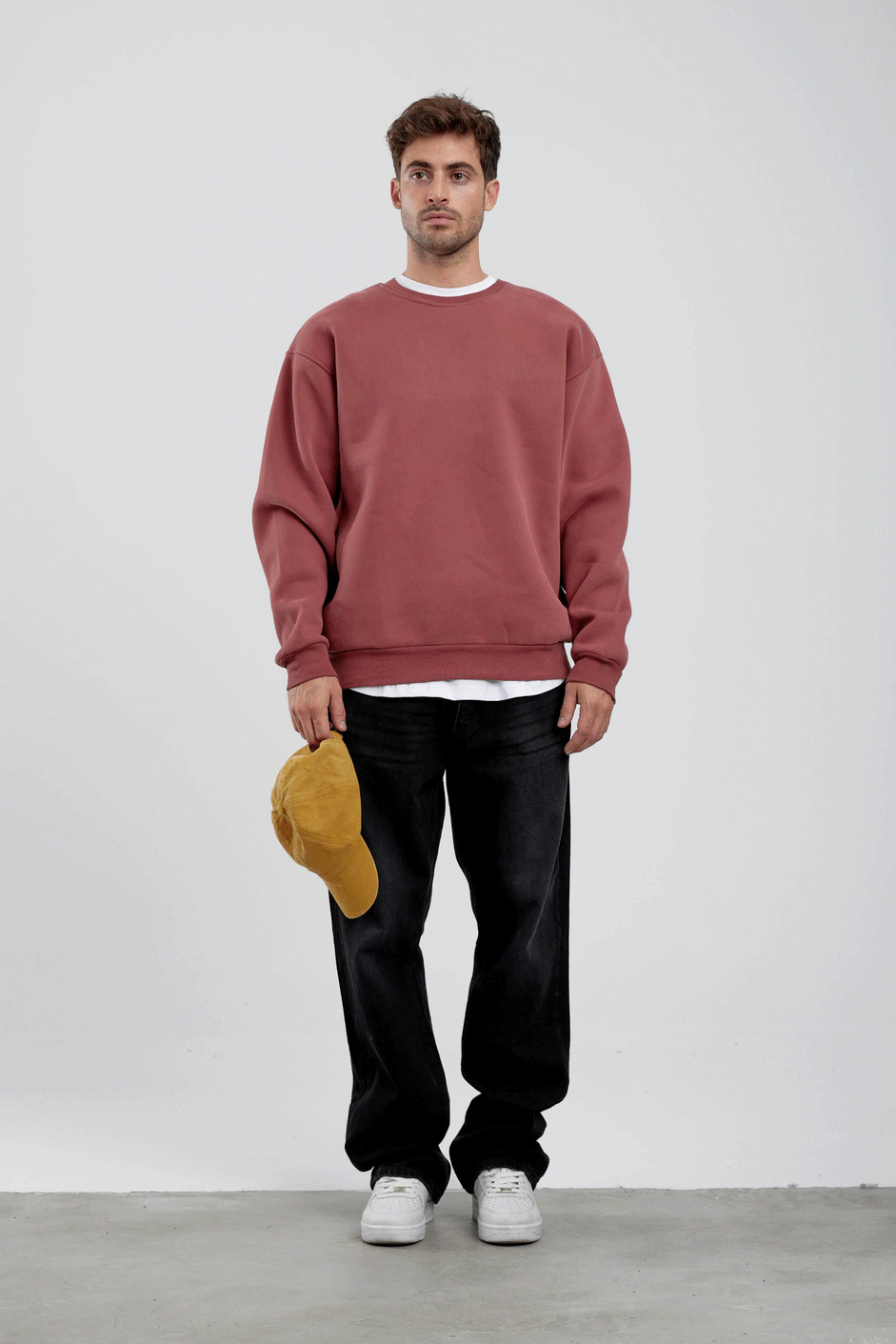 Burgendy Basic Oversized Crew Neck Sweater