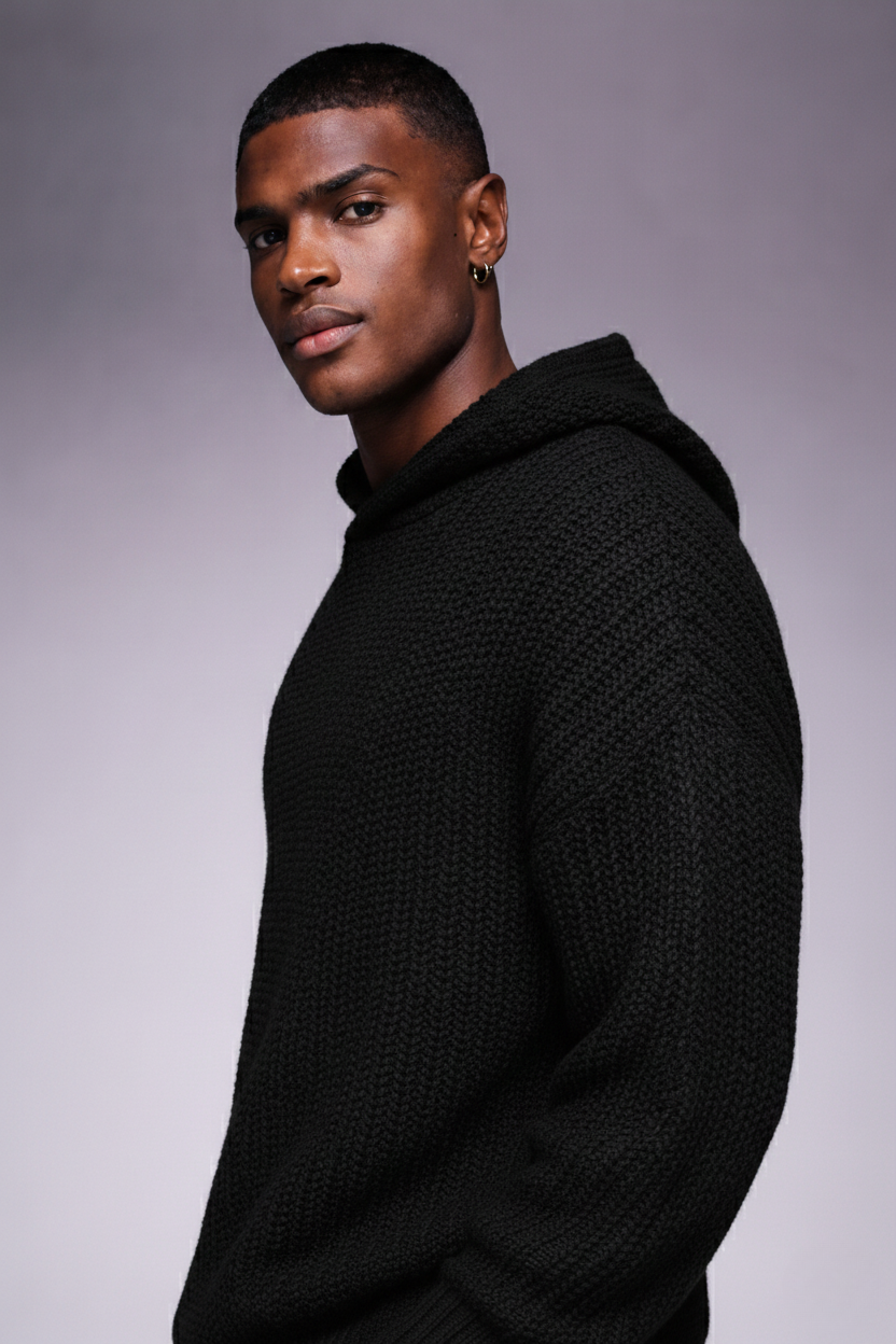 Black Knit Hoodie Sweater
