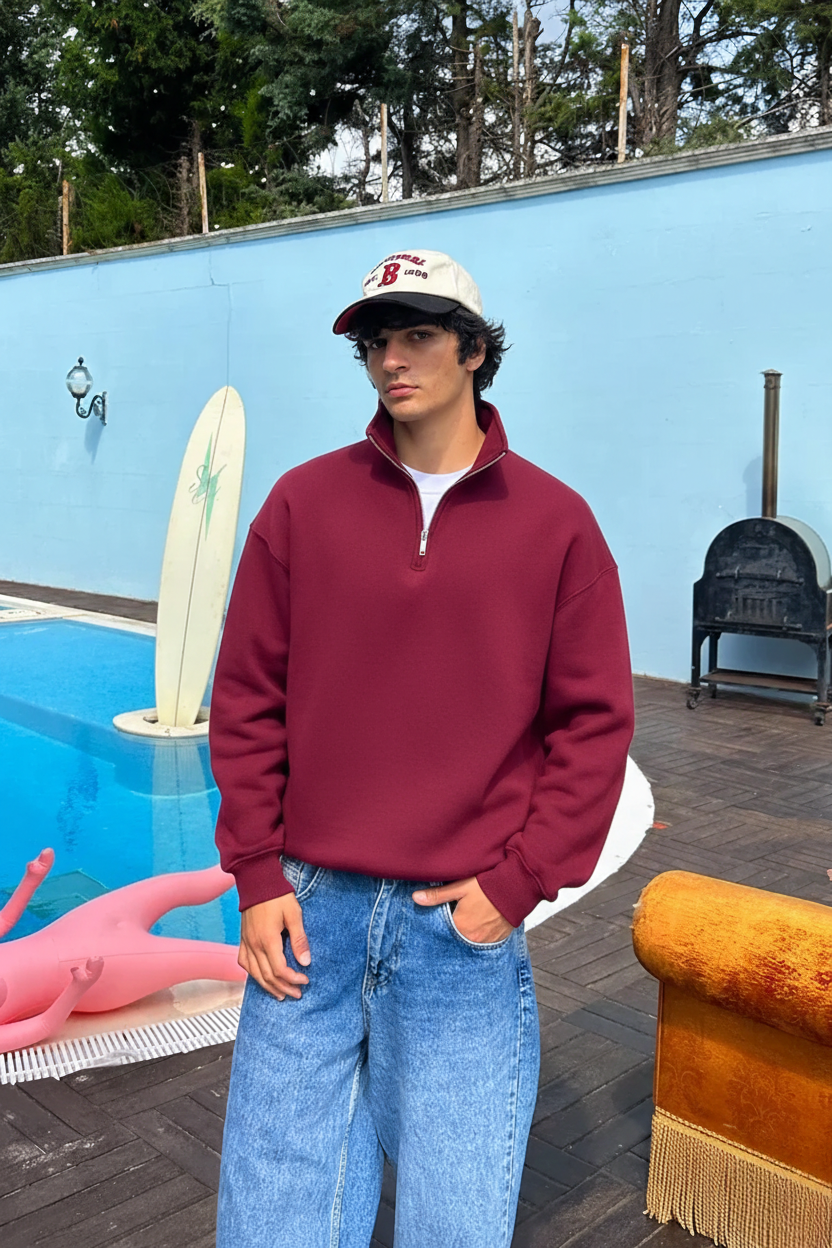 Burgendy Quarter-zip sweater