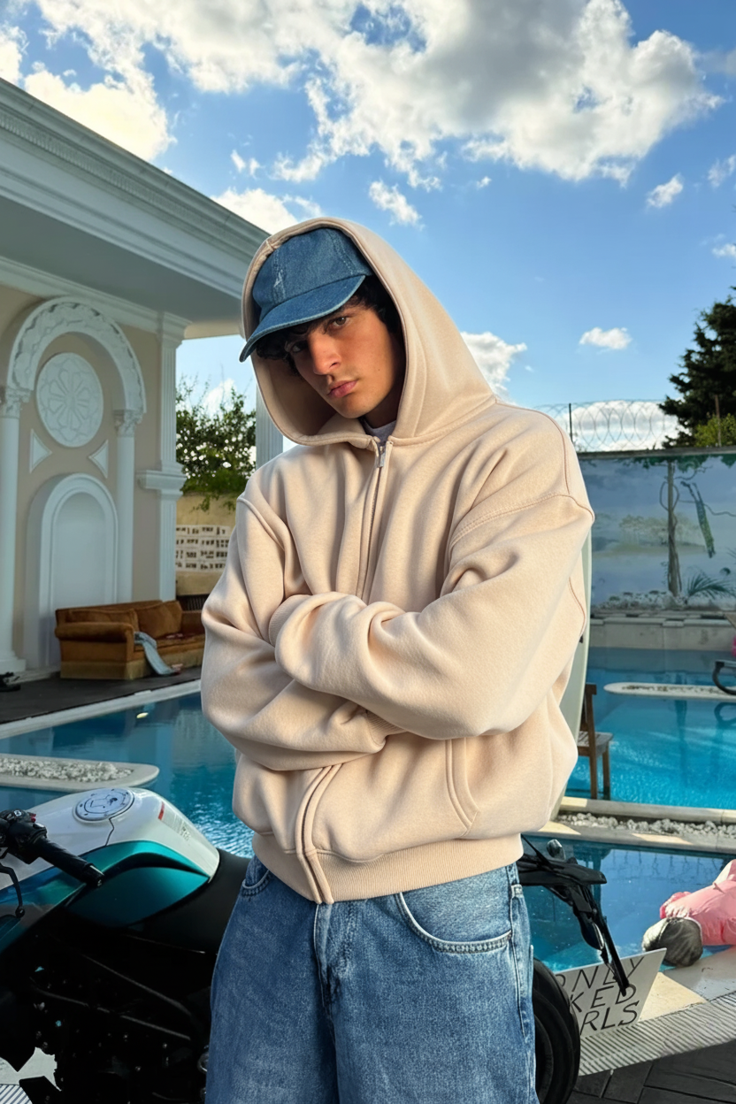 Premium Heavy Zip Hoodie - In Biege