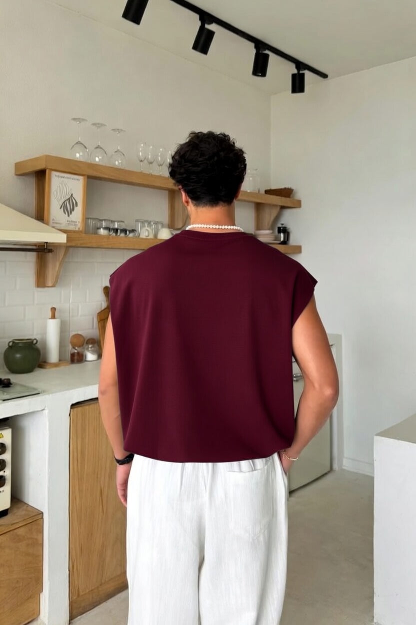 Burgundy Oversize  Cut-Off Tank