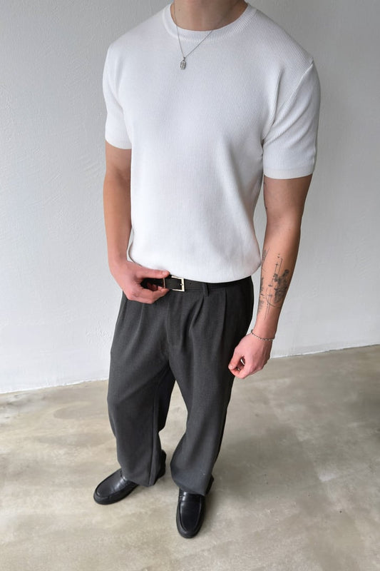 White Premium Ribbed Knit Tee