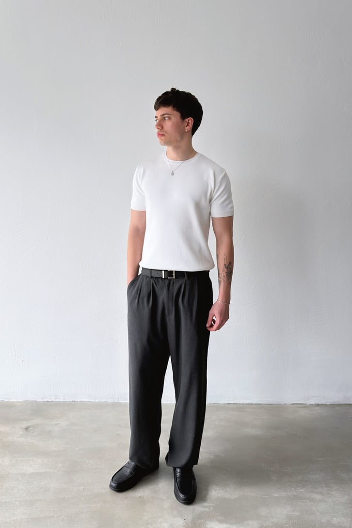 White Premium Ribbed Knit Tee