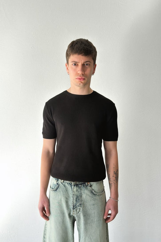 Black Premium Ribbed Knit Tee