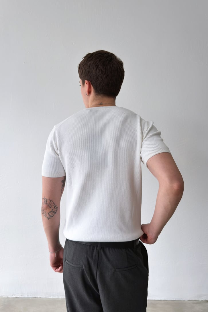 White Premium Ribbed Knit Tee