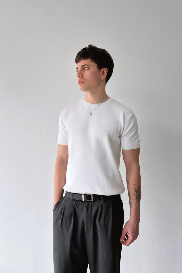 White Premium Ribbed Knit Tee