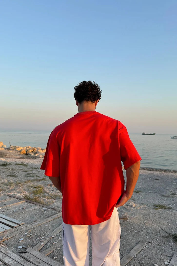 Mid - Weight  Red Oversized T-shirt '' Unisex ''