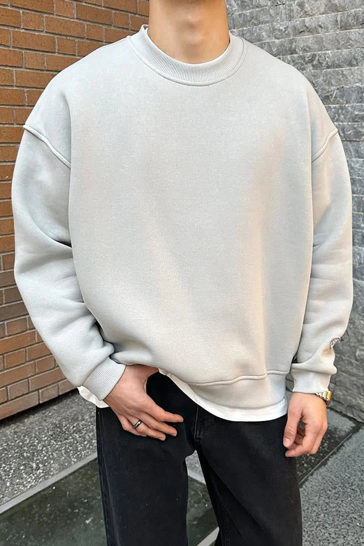 Beige Basic Oversized Crew Neck Sweater