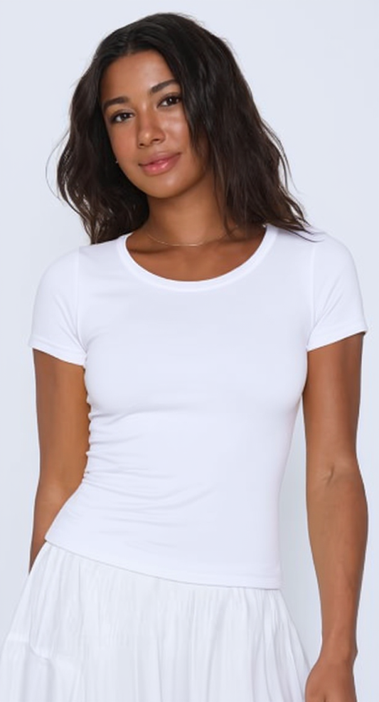 White U -Shaped Neck Cotton Basic Top – Double Layered |