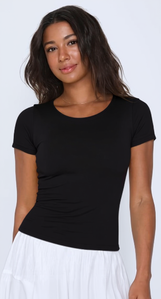 Black U -Shaped Neck Cotton Basic Top – Double Layered |