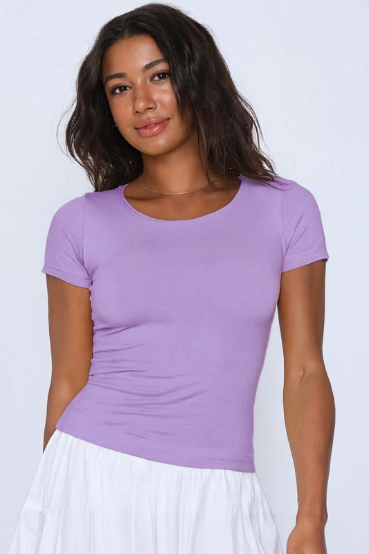 Lavender U -Shaped Neck Cotton Basic Top – Double Layered |