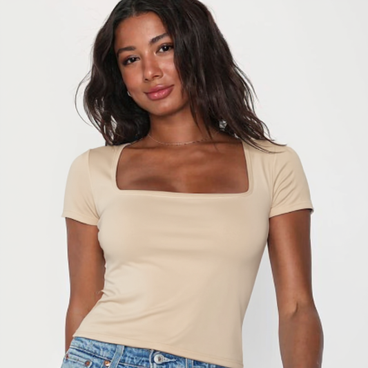 Biege Square Neck Cotton Basic Top – Double Layered |