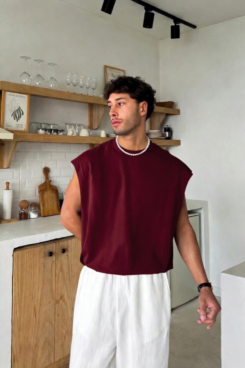Burgundy Oversize  Cut-Off Tank