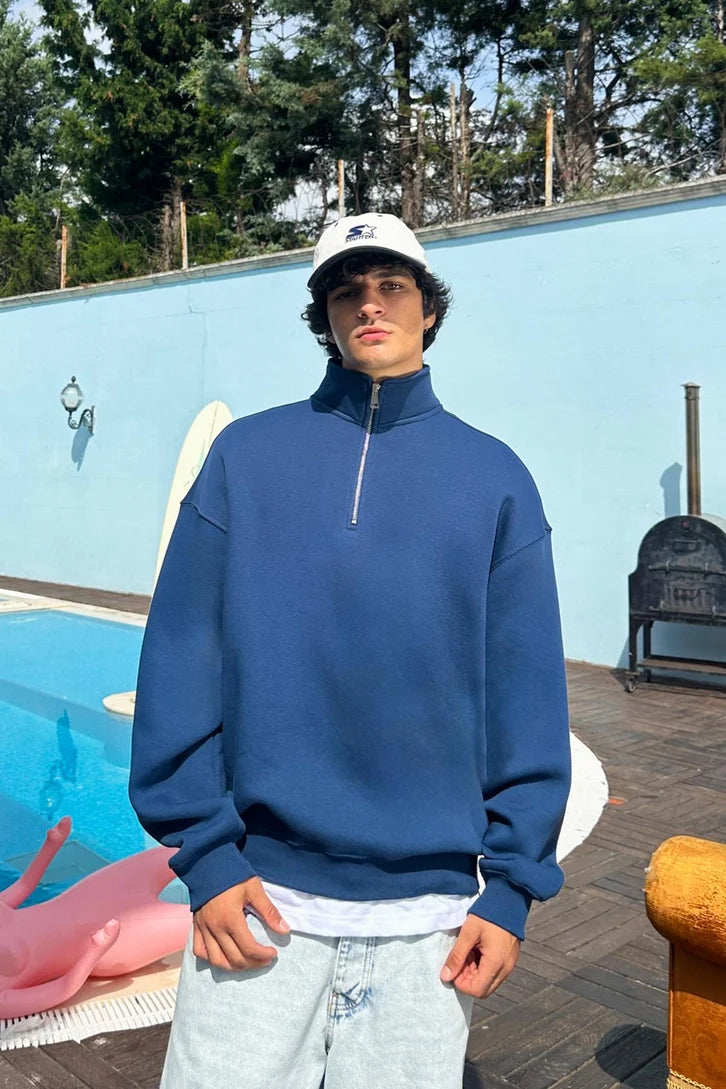 Indigo Quarter-zip sweater