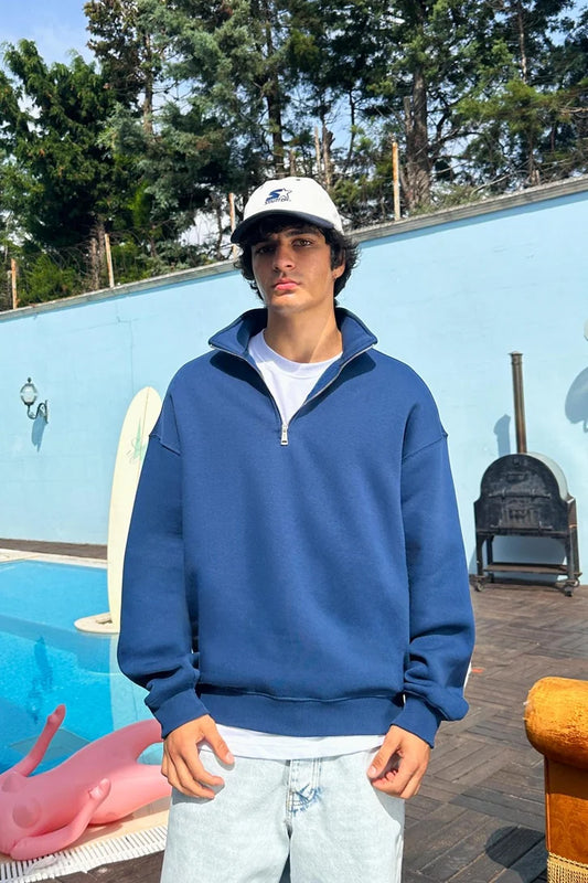 Indigo Quarter-zip sweater