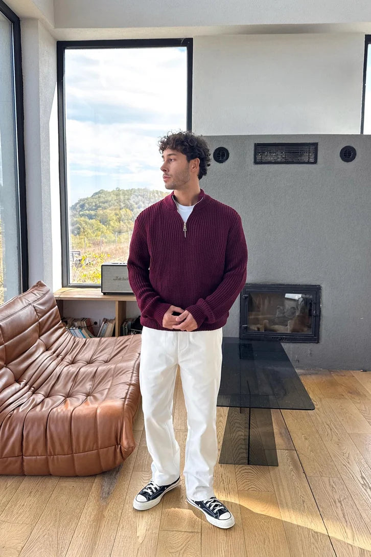Burgendy  Half-Zip Knit Sweater