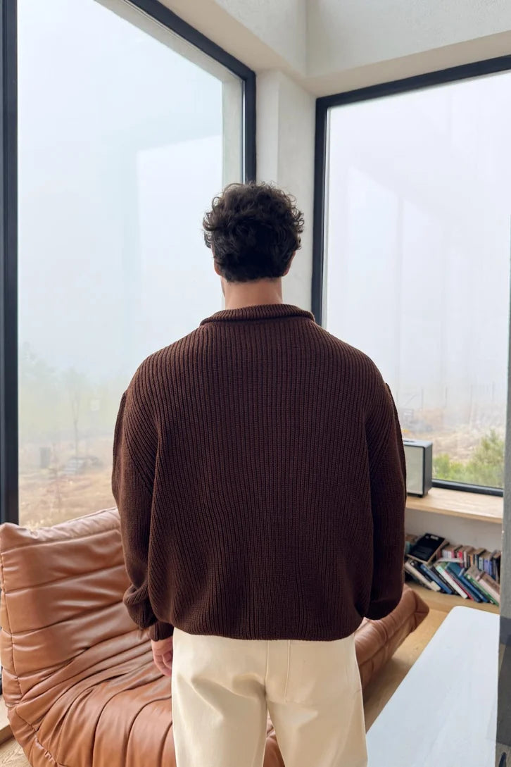 Brown  Half-Zip Knit Sweater