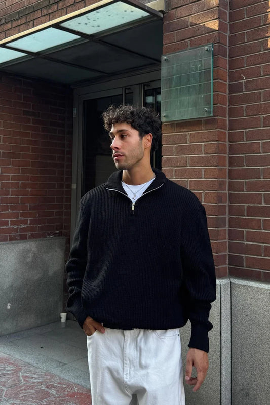 Black Half-Zip Knit Sweater
