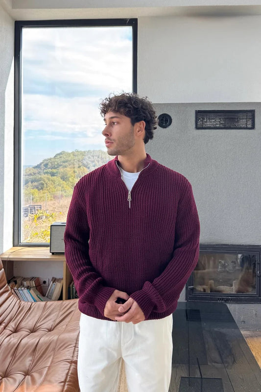 Burgendy  Half-Zip Knit Sweater