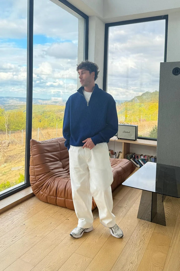 Indigo  Half-Zip Knit Sweater