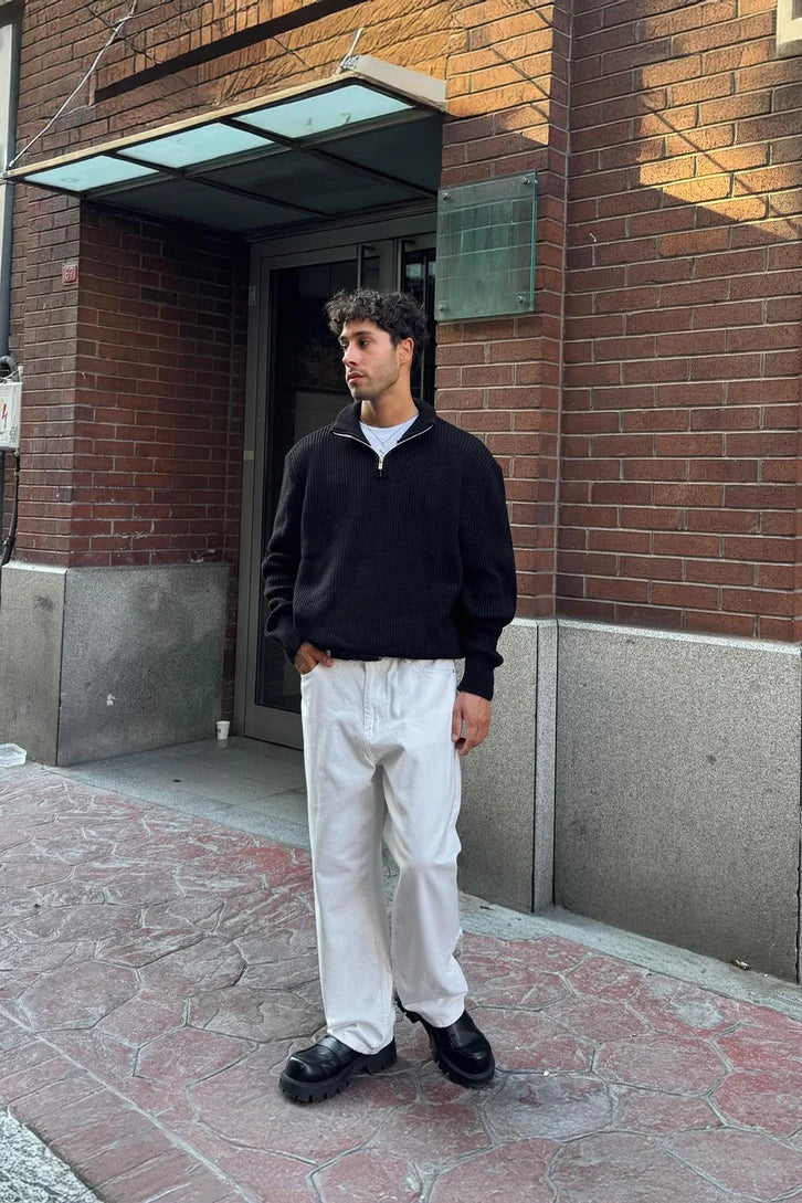 Black Half-Zip Knit Sweater