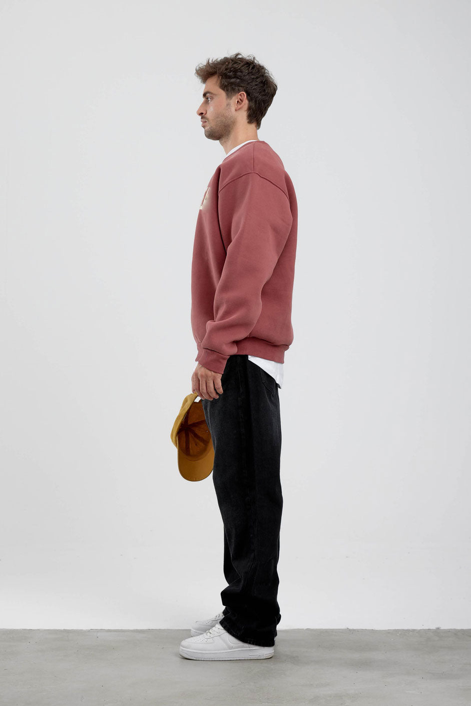 Burgendy Basic Oversized Crew Neck Sweater